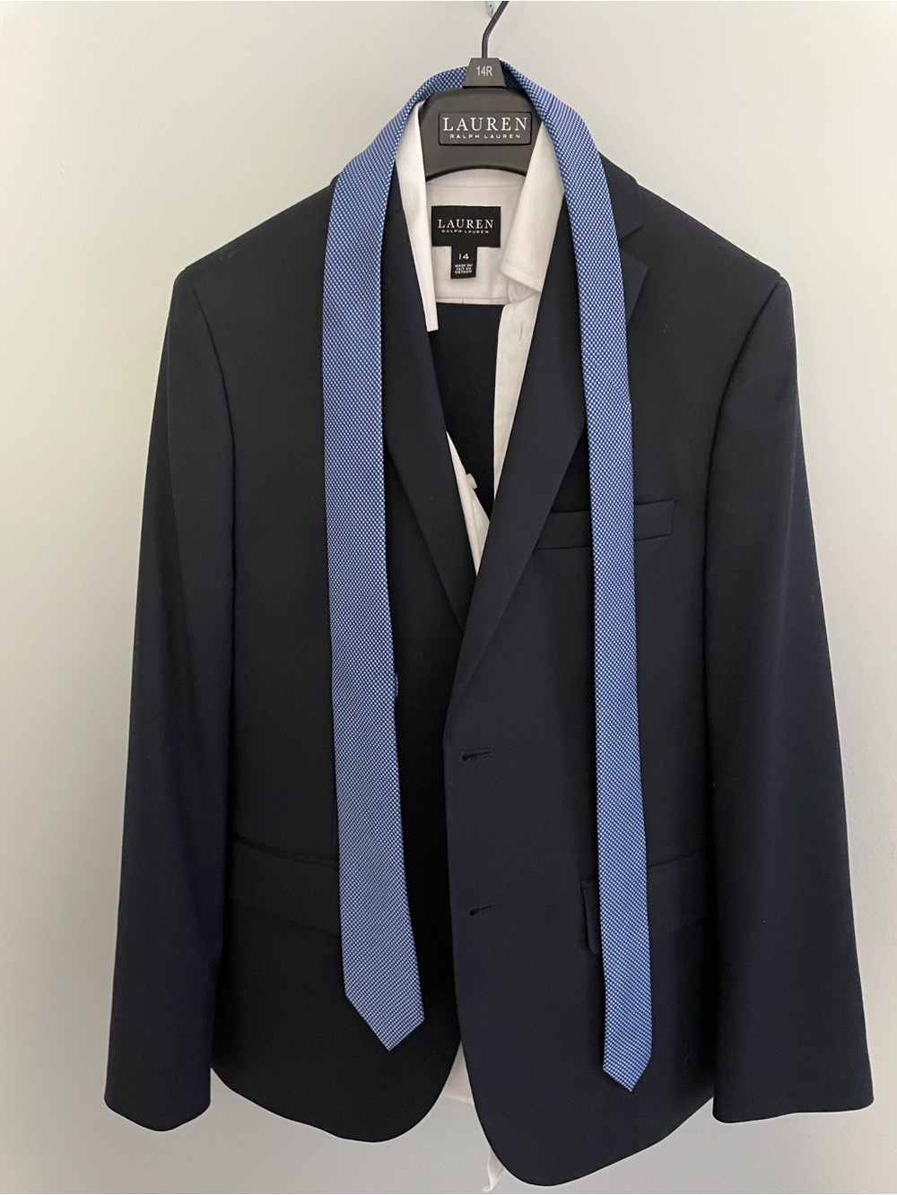 Lauren Ralph Lauren Boys Navy Complete Suit with Light Blue Tie 14